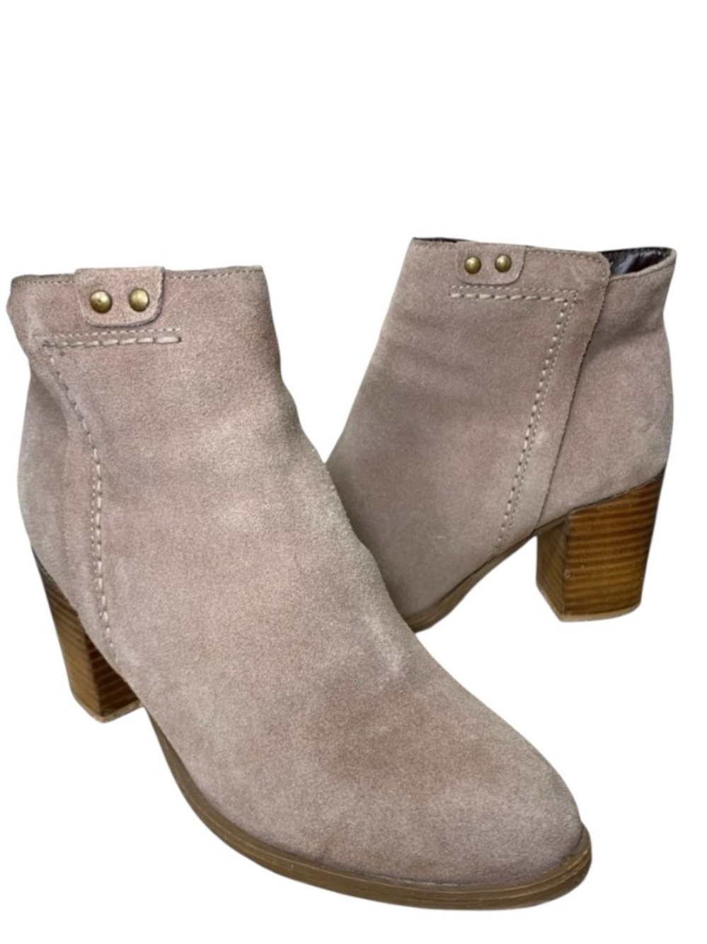 Steve Madden Suede Booties Sz 8 Tan Western Block Heel Side Zipper Insulate Boot